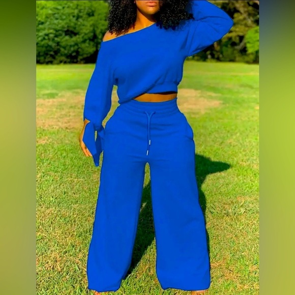 2 Piece: Slanted Shoulder Long Sleeve Tops w/Matching Drawstring Pants, NWOT - Picture 3 of 10
